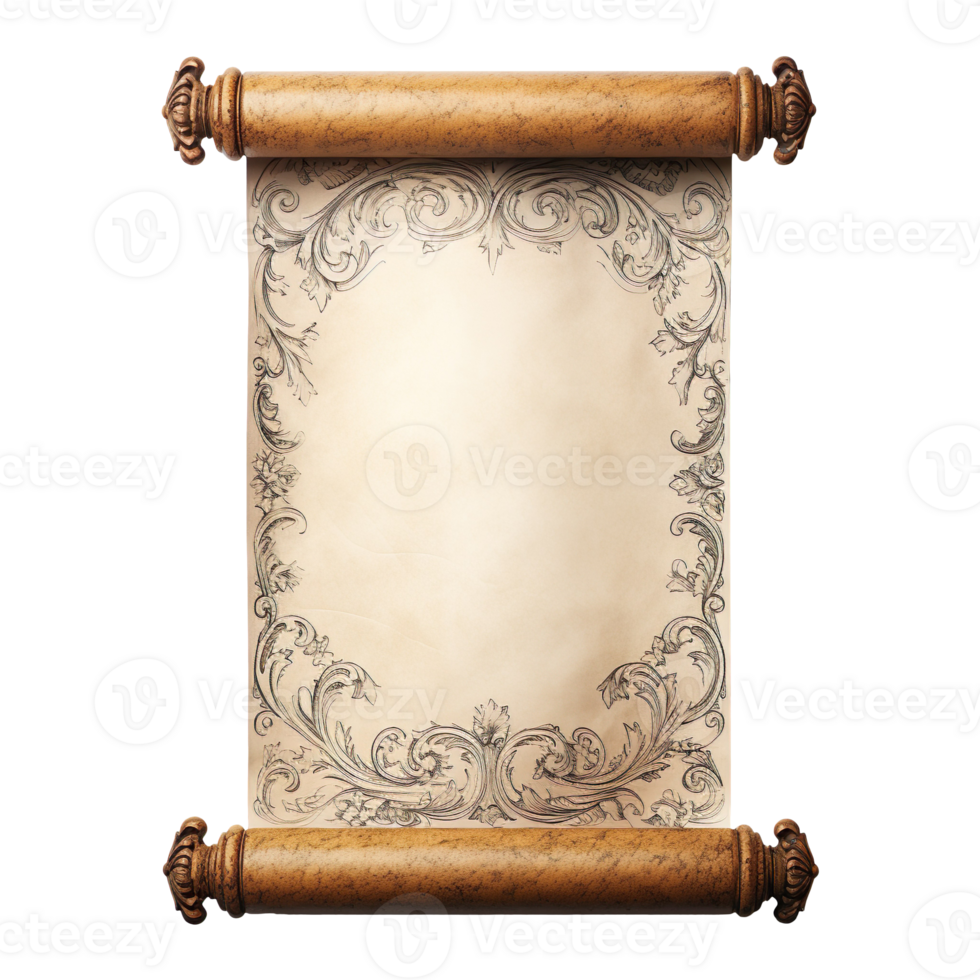 Old paper scroll isolated on transparent background png