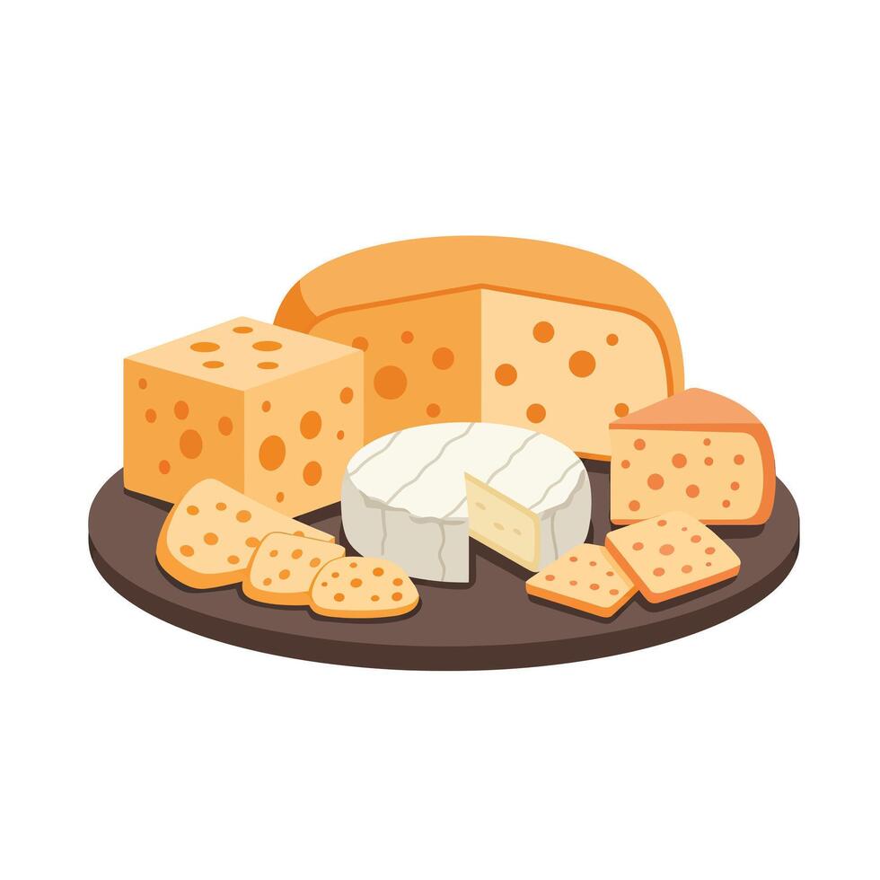 Cheese and crackers on a plate illustration vector