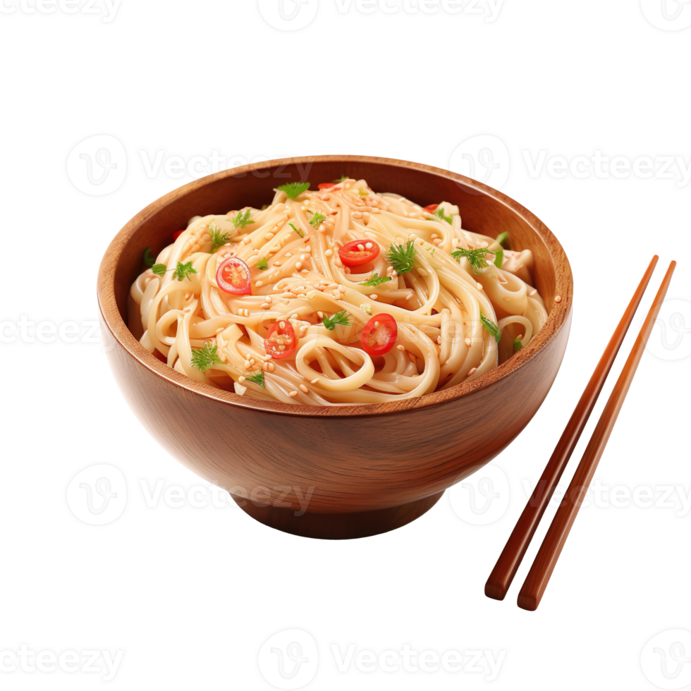 Noodles soup in wooden bowl isolated on transparent background png