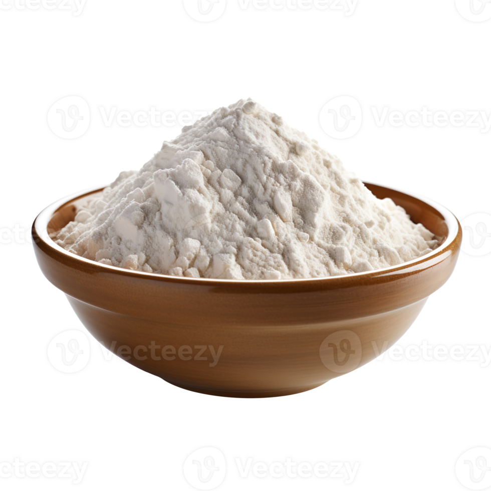 Pile of flour in white bowl isolated on transparent background png