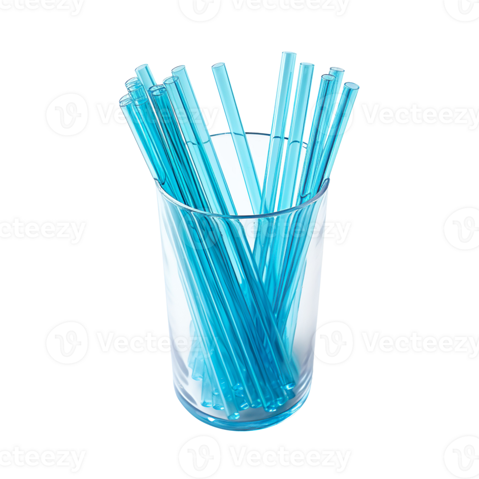 Plastic drinking blue straw isolated on transparent background png