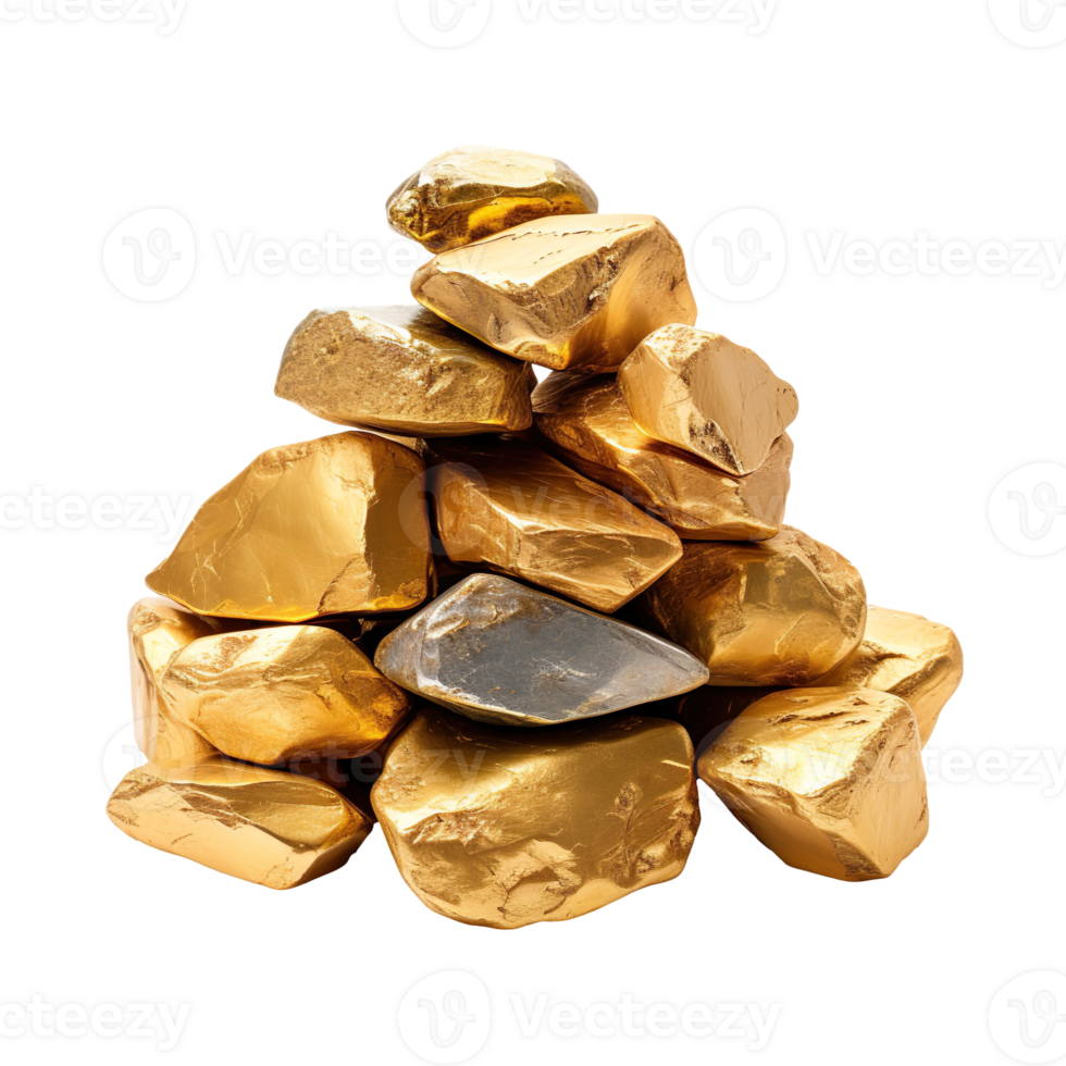 pile of gold stones isolated on transparent background png