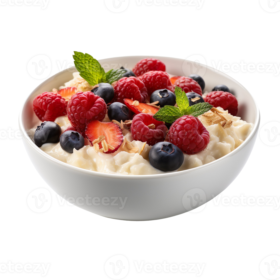 prepared oatmeal with berries isolated on transparent background png