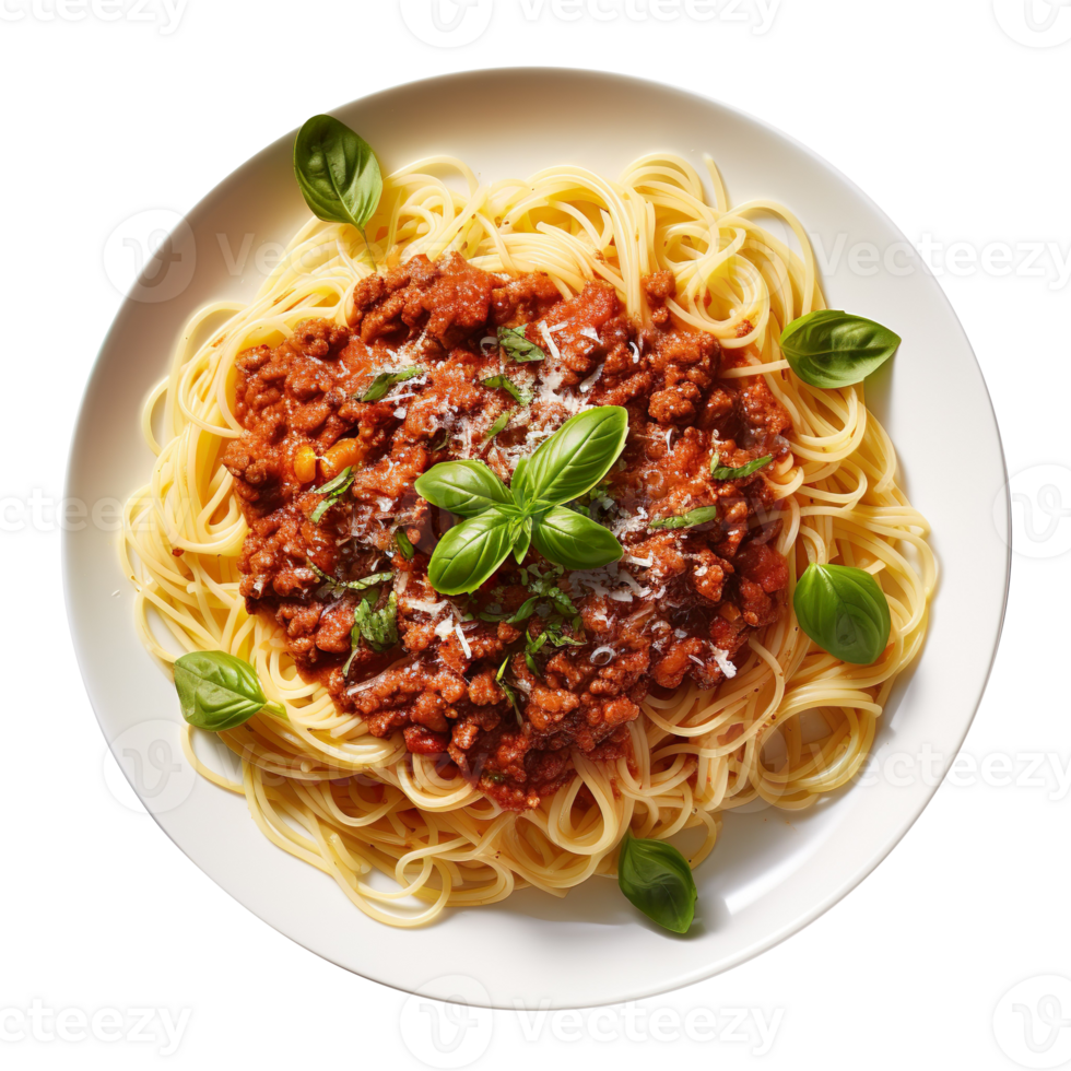 plate of classic Spaghetti Bolognese isolated on transparent background png
