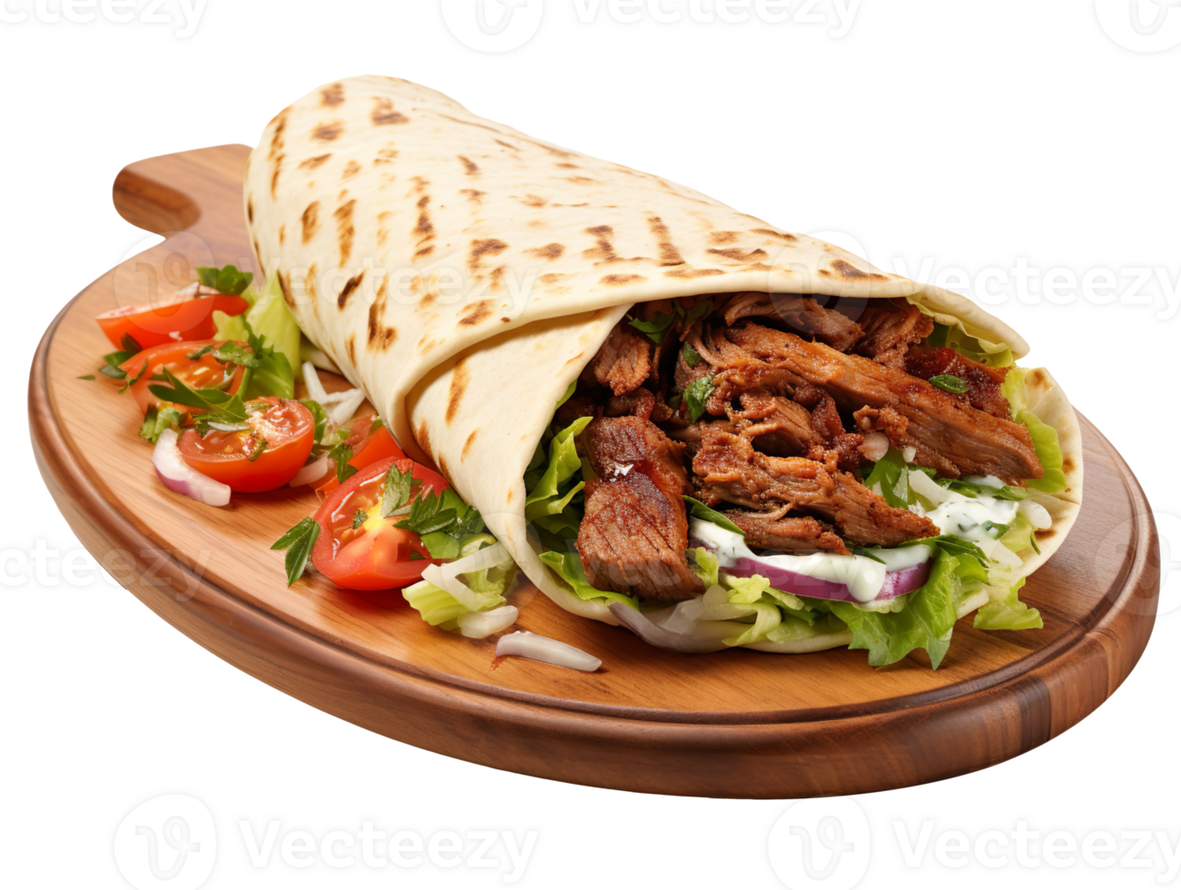 Shawarma on cutting board isolated on transparent background png