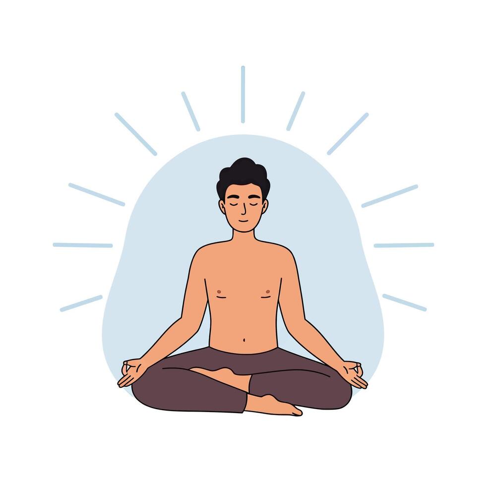 A man sitting in a lotus position with his eyes closed vector