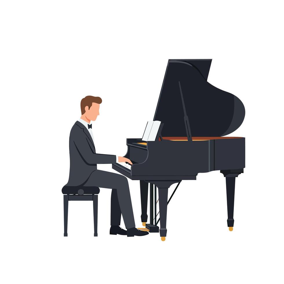 Man in suit playing piano on white background vector