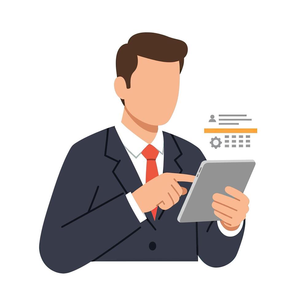 Businessman using tablet computer, illustration vector
