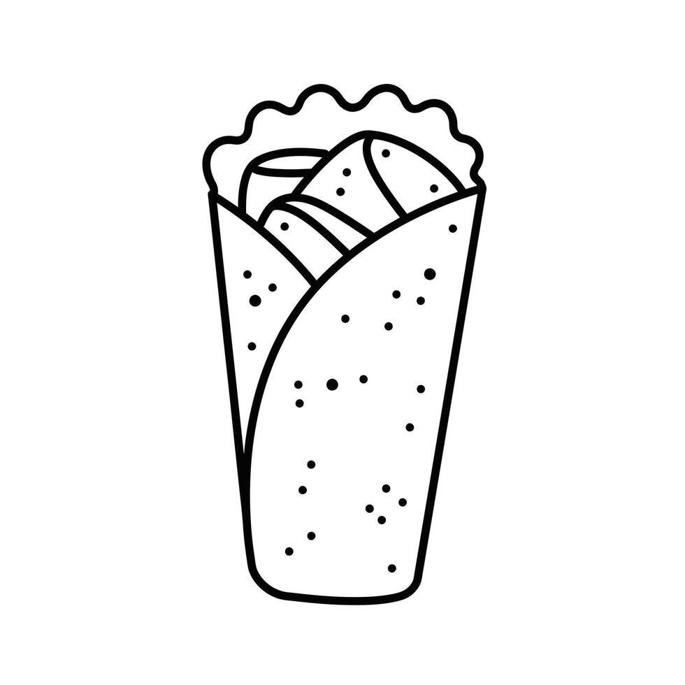 A black and white drawing of a burrito vector