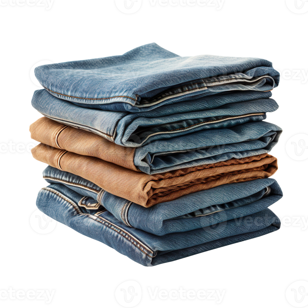 Stack of denim jeans isolated on transparent background png