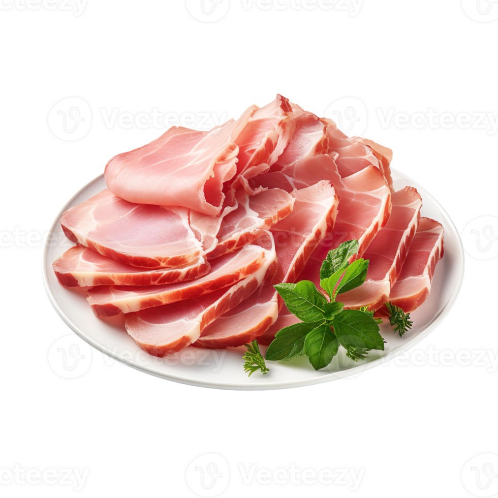 sliced ham on a plate isolated on transparent background png