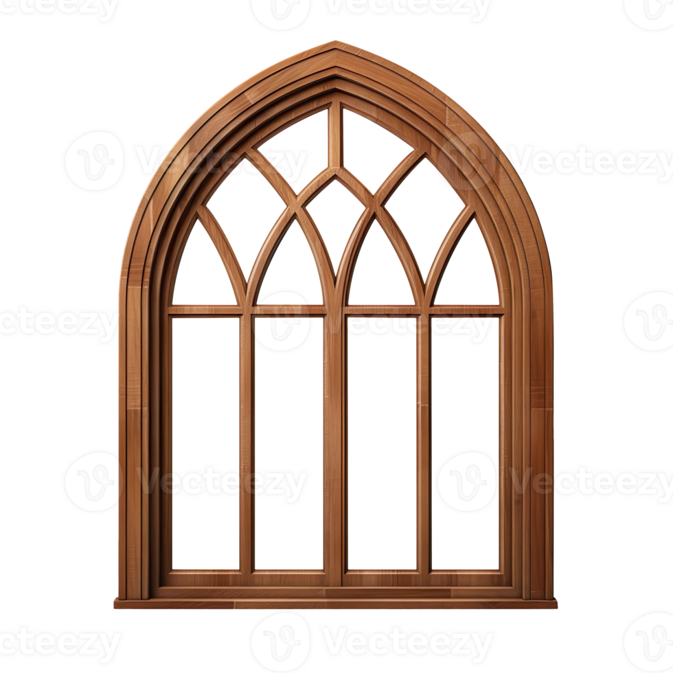 Wooden arched brown window isolated on transparent background png