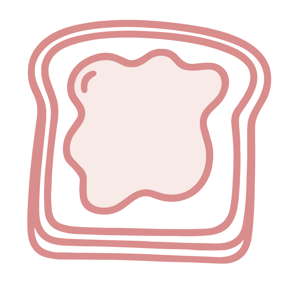 Pink toast breakfast brunch preppy girly kawaii coquette aesthetic drawing cute food illustration strawberry fruit jam melted butter french brioche bread slice isolated clipart transparent background png