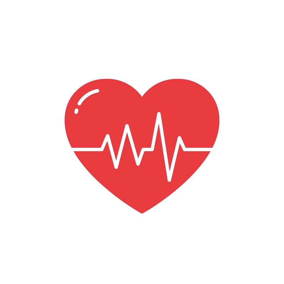 Heartbeat icon with red heart on white background vector