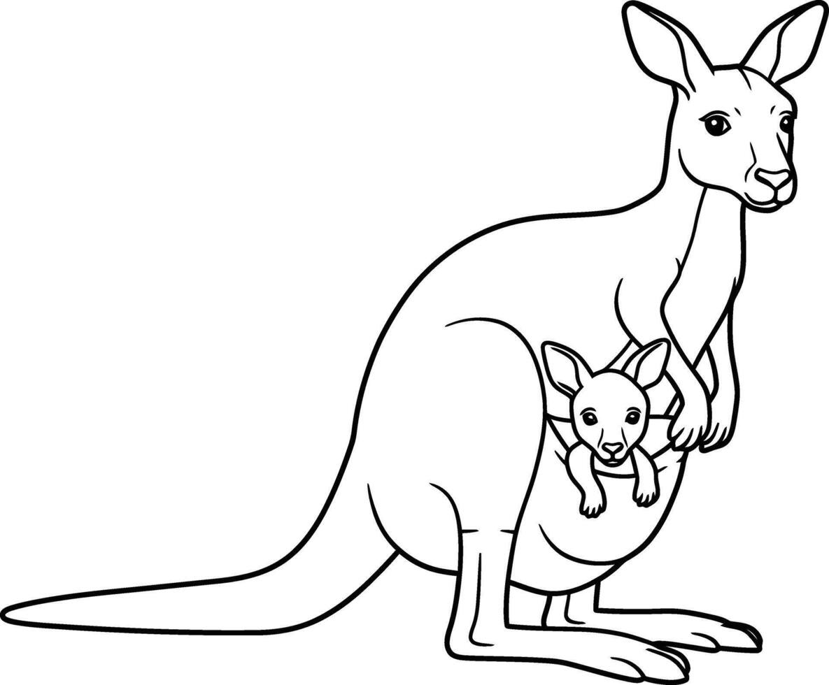Coloring page of A kangaroo with her baby in her pouch coloring page vector
