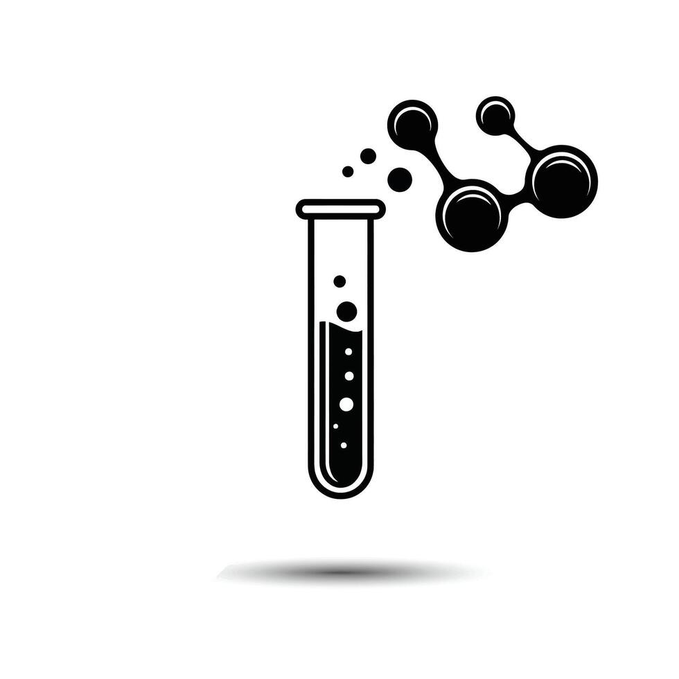 A black and white illustration of a test tube with a black liquid vector