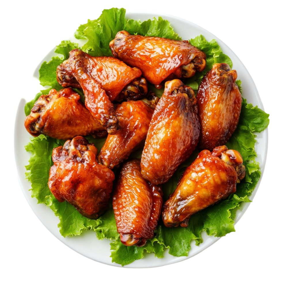 Delicious Chicken Wings Plated with Fresh Lettuce png