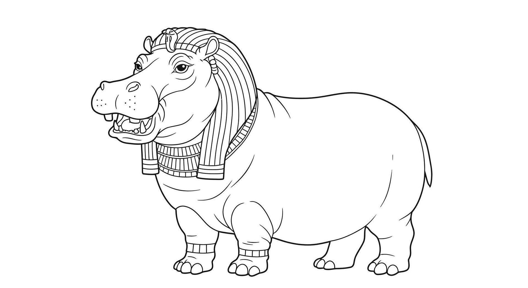 An egyptian hippo coloring page for kids vector