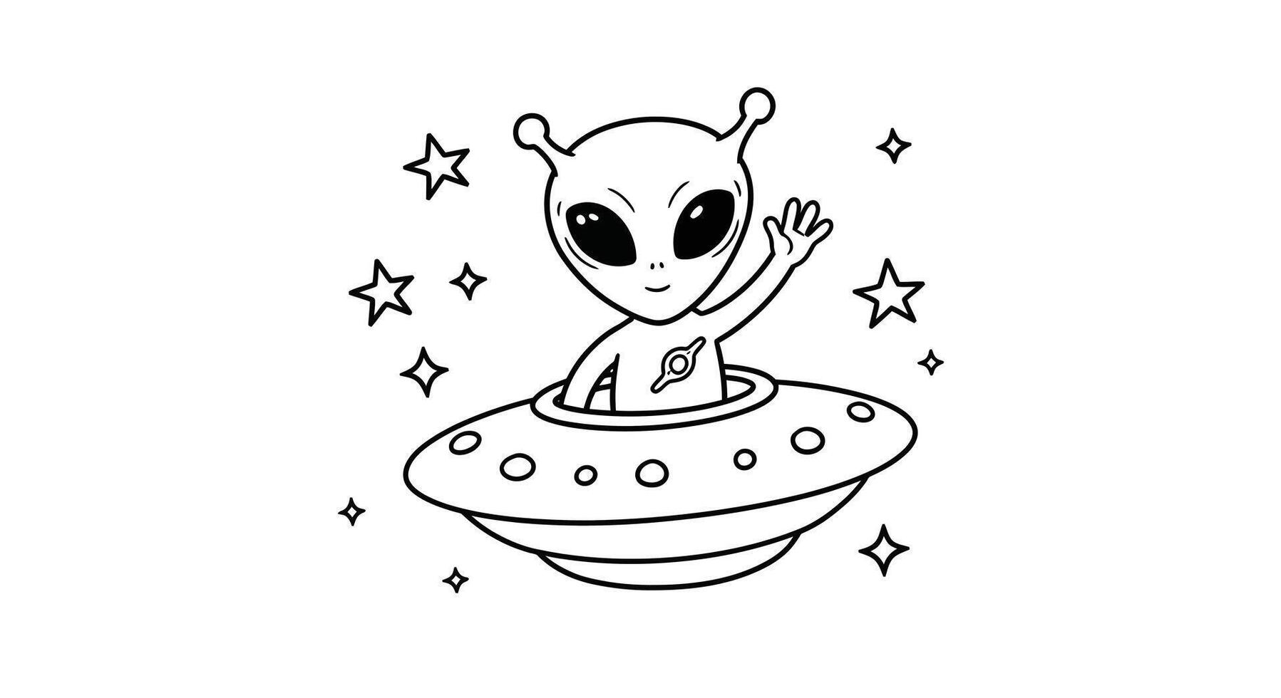 Alien in a spaceship coloring page vector