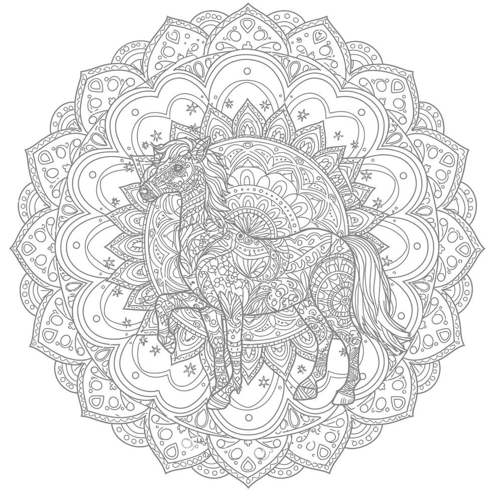 A horse coloring page with ornate patterns vector