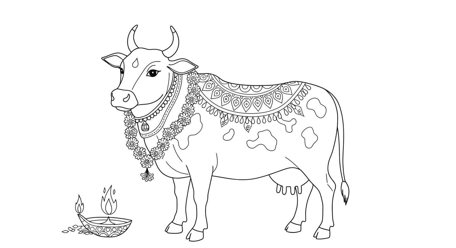 A cow with a pot on its head and a bowl vector