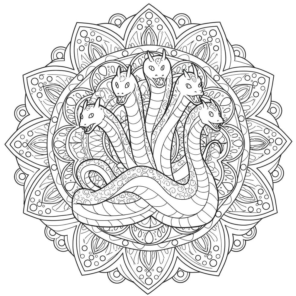 A coloring page with a snake in the middle vector
