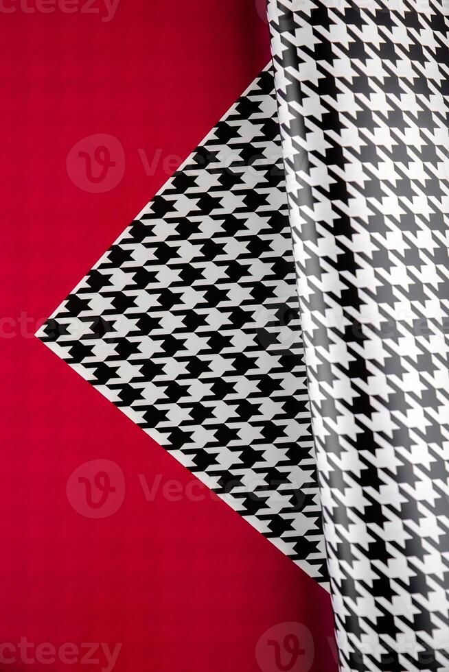 wrapping paper for flowers bouquets in 2 colors red and abstract geometrical black and white print photo