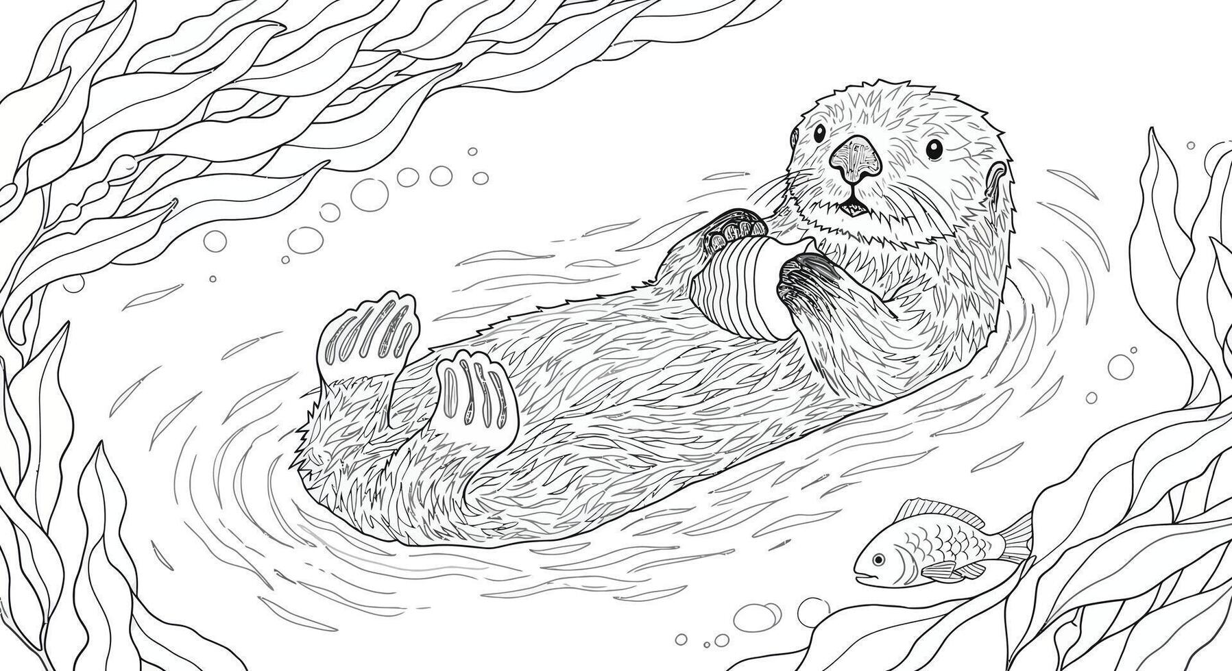 An otter is swimming in the ocean coloring page vector