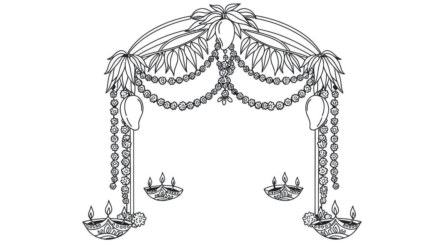 A drawing of a door with a curtain hanging from it vector