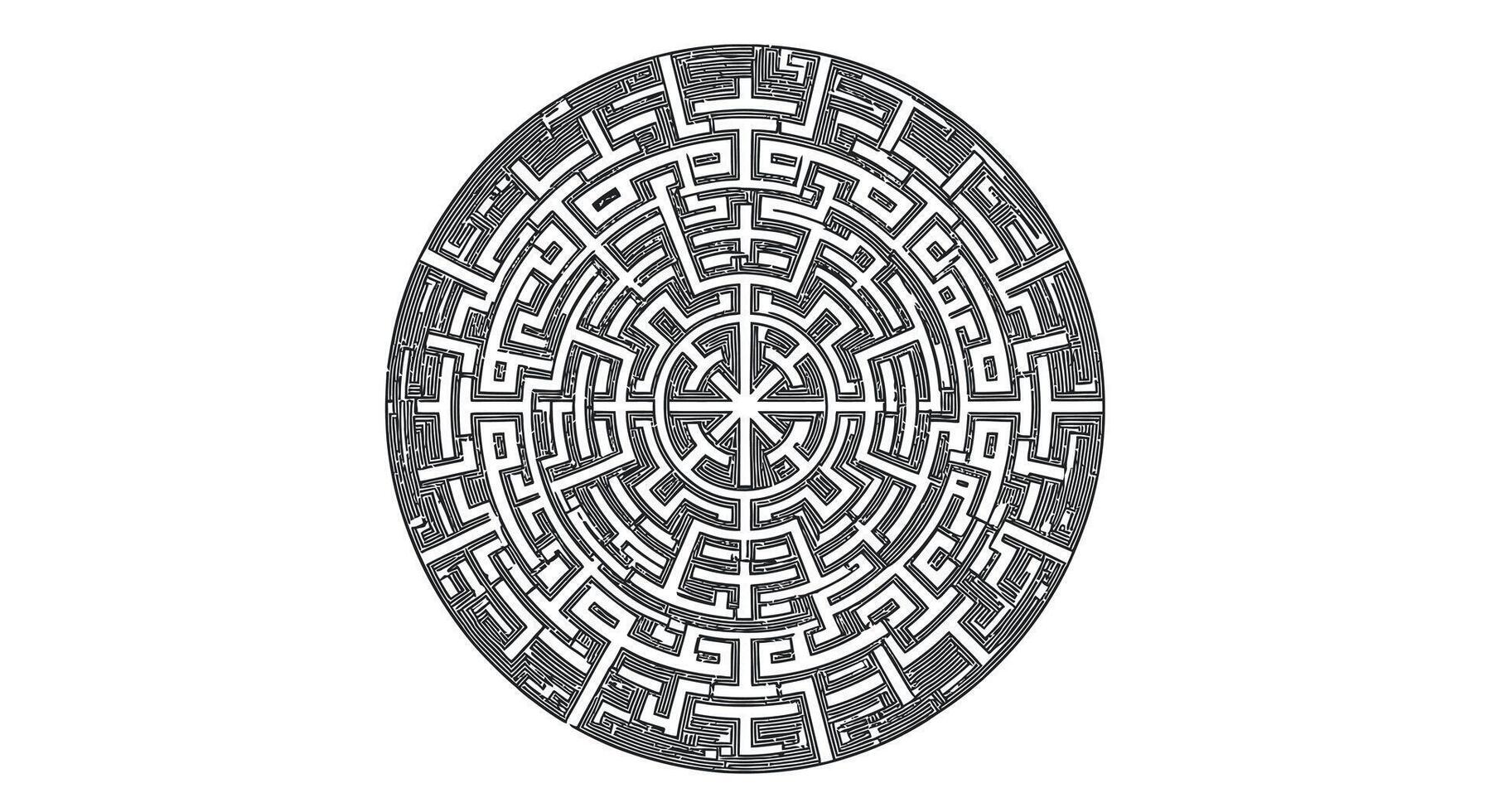 A circular maze with a black and white design vector