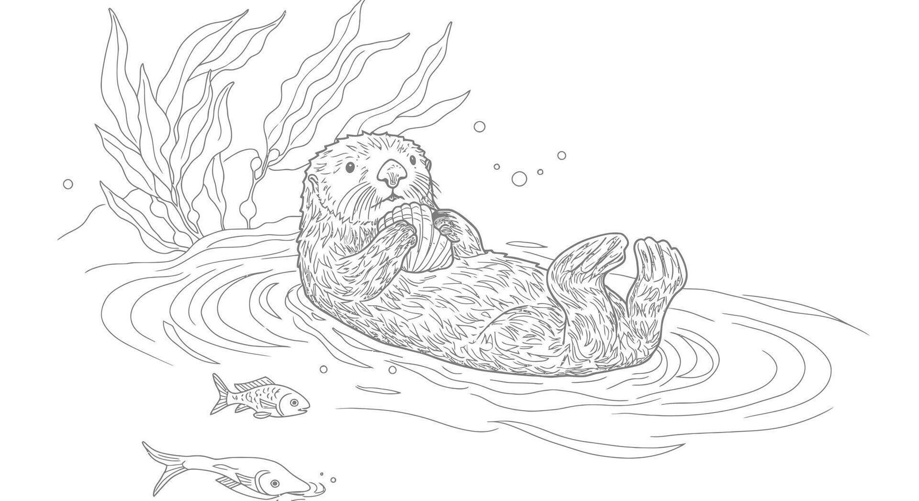 An otter is swimming in the water coloring page vector