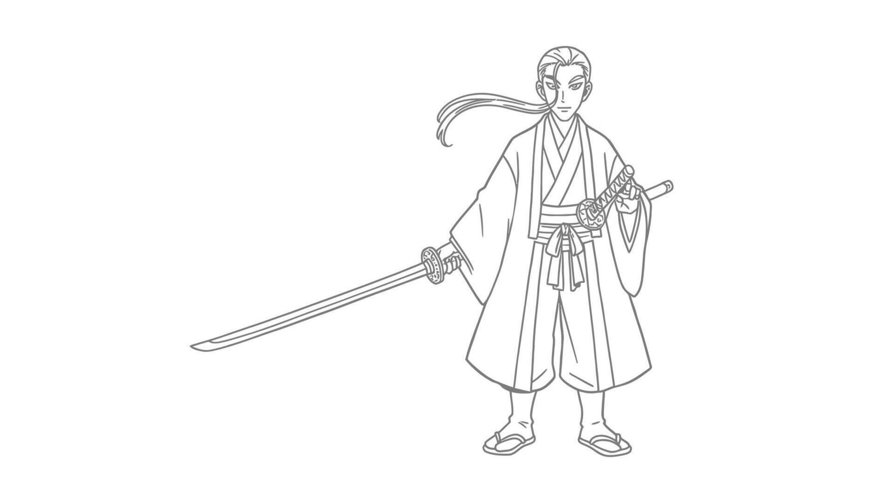 A coloring page of a samurai warrior with a sword vector