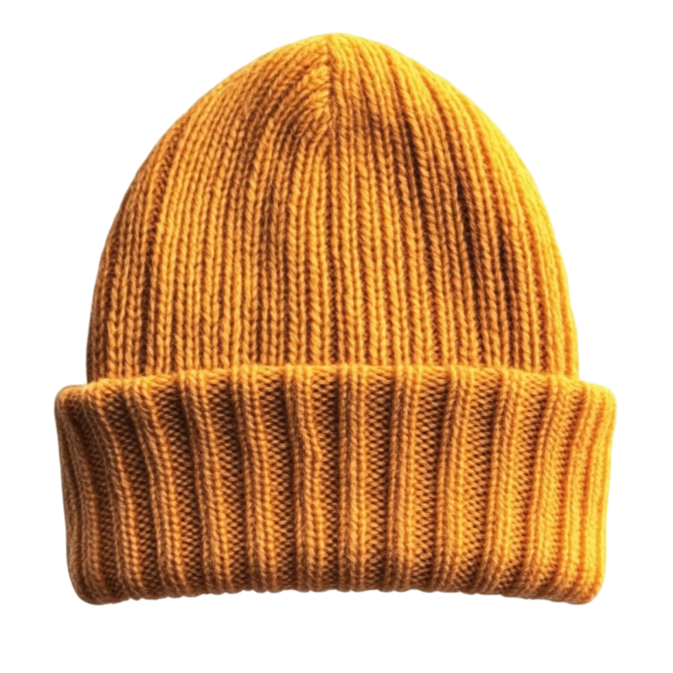 a yellow knitted beanie on a transparent background png