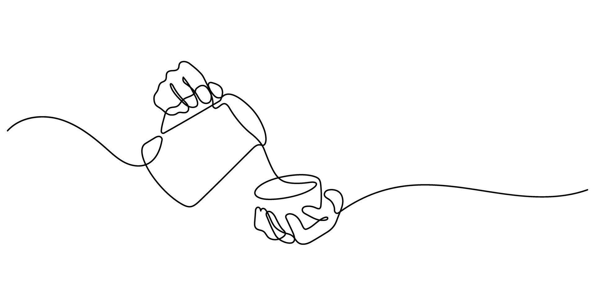 barista hand coffee maker close up making coffee latte art one line continuous drawing vector