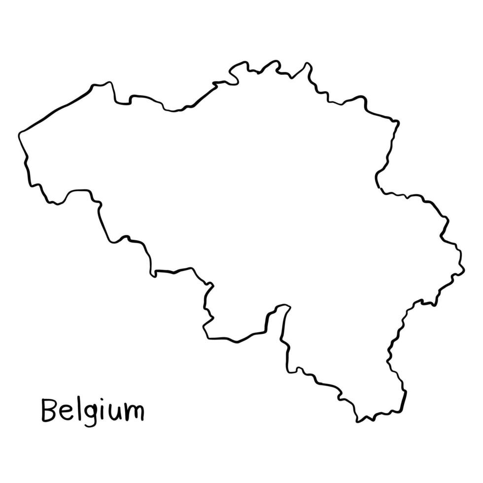 Belgium map, silhouette, continuous line drawing, hand drawn scribble style map vector