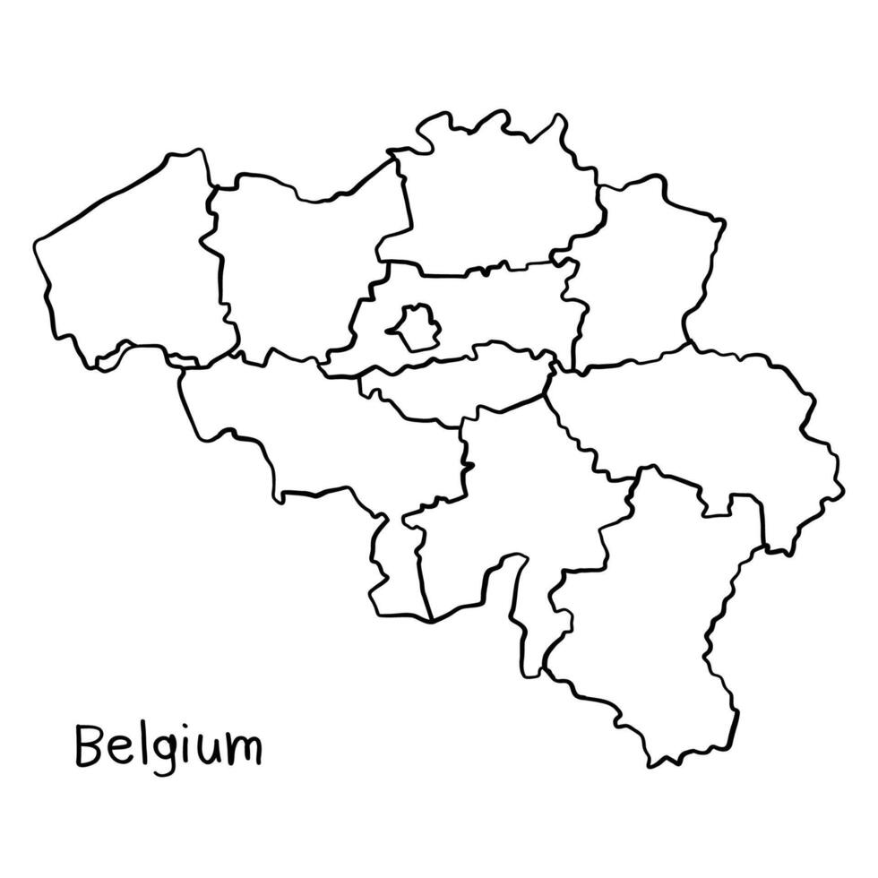 Belgium, political map with administrative divisions. Continuous line drawing, hand drawn scribble style map vector