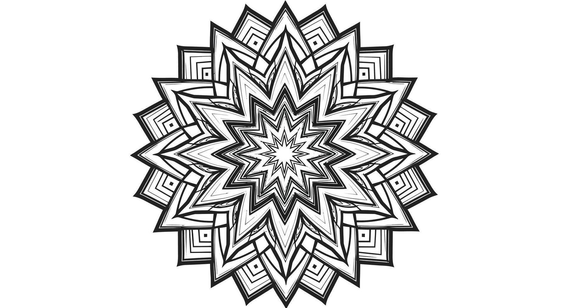 A black and white drawing of a star with a geometric pattern vector