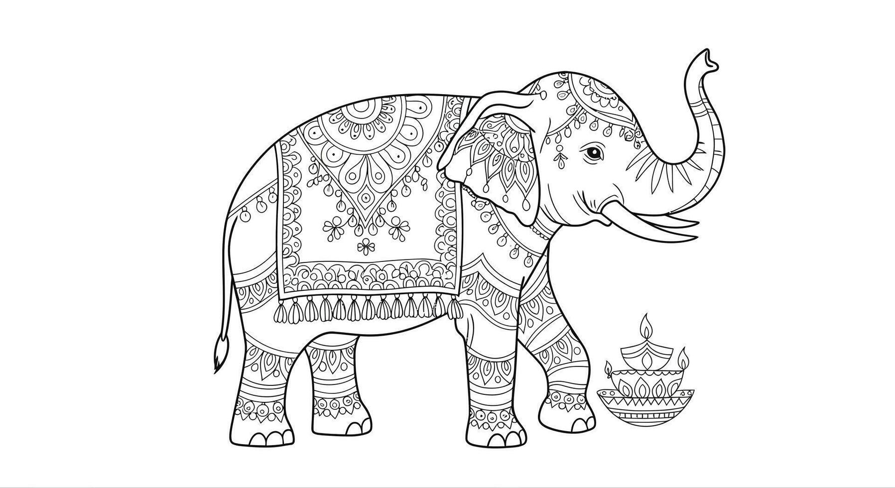 An elephant coloring page with a patterned design vector
