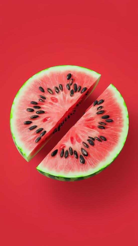 3d rendering of watermelon isolated on red backgroundsummer vacation conceptsummer elementsminimal style3d render photo