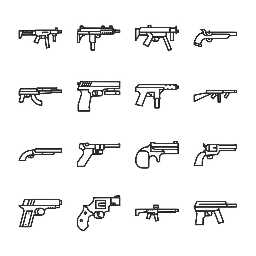 A set of guns are shown in a line vector