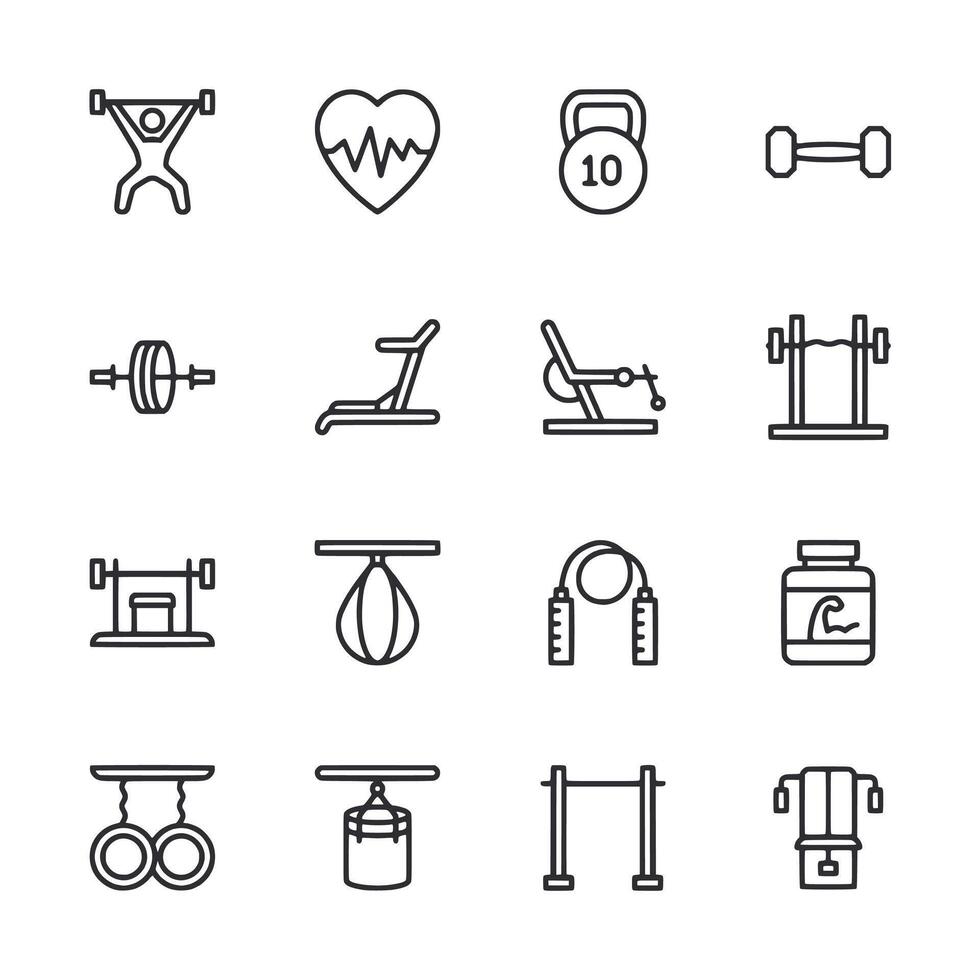 A set of fitness icons including a heart, dumbbell, and a weight vector