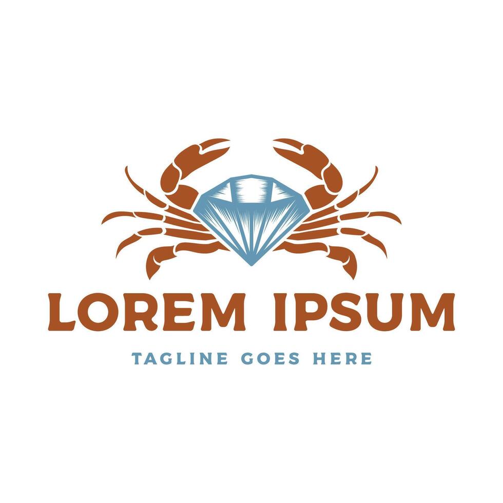 Vintage Retro Crab with Diamond Stone Icon Illustration Design vector