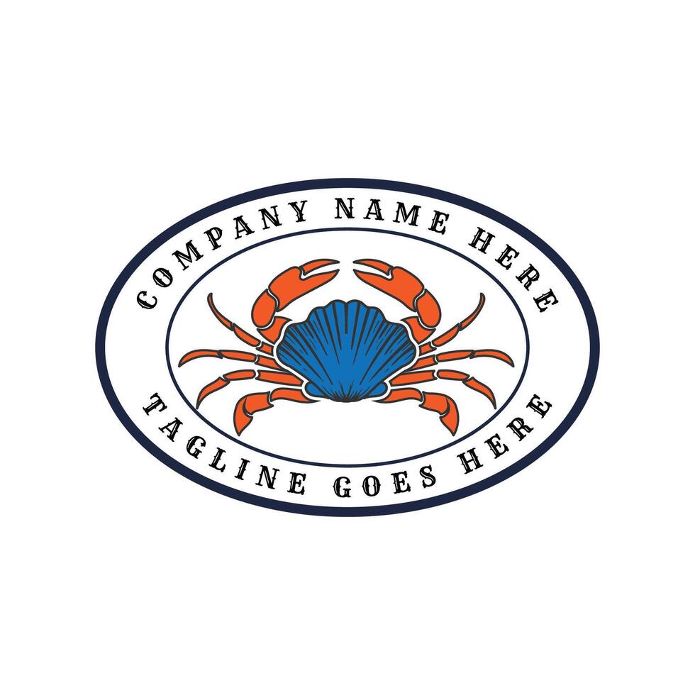 Retro Vintage Circular Crab Oyster Shell Scallop Clam for Seafood Restaurant or Product Label Badge Emblem Design vector