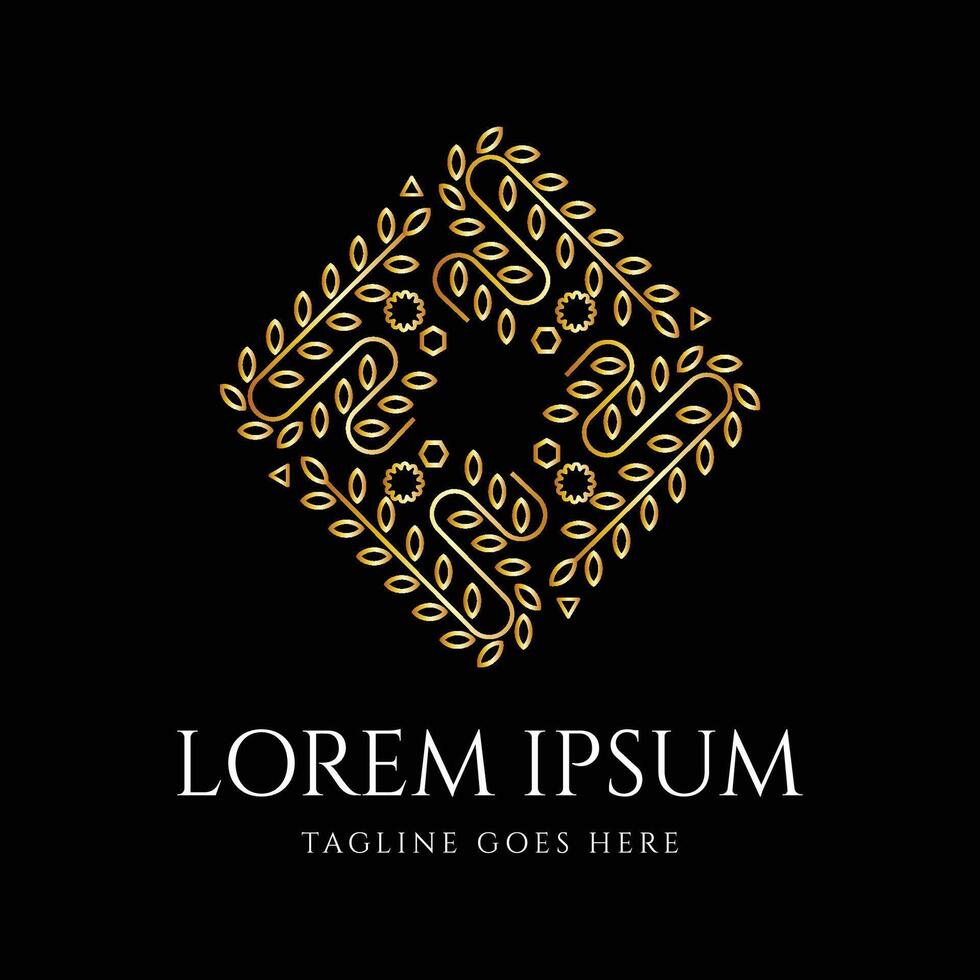 Elegant Luxury Square Golden Leaf Flower Ornament Decoration Illustration vector
