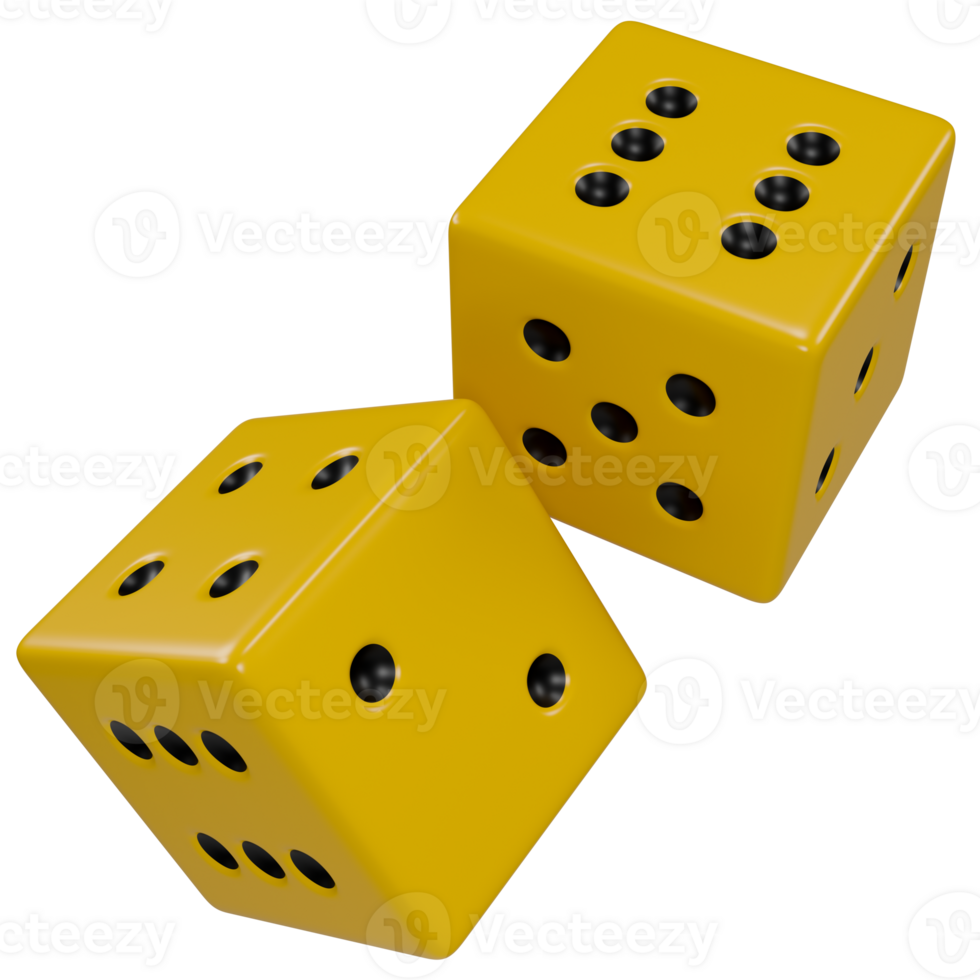 Stylized yellow dice, isolated on transparent background png