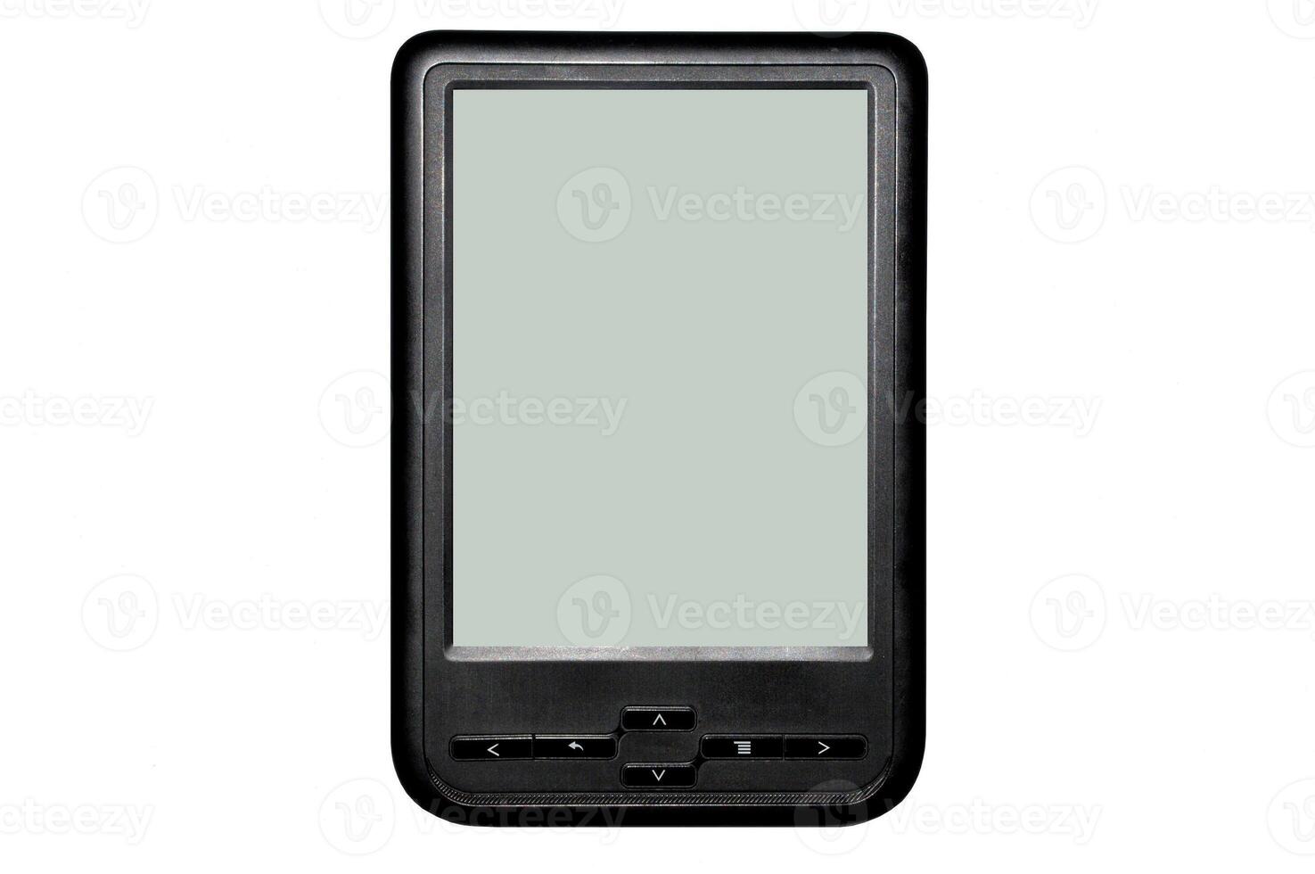 E-book with buttons and empty screen isolated on white background photo