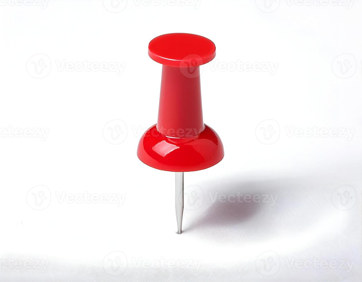 isometric 3d red push pin on isolated background, glossy office thumbtack for bulletin board, sharp metal tack for pinning paper, stationery tool for organization and reminders photo