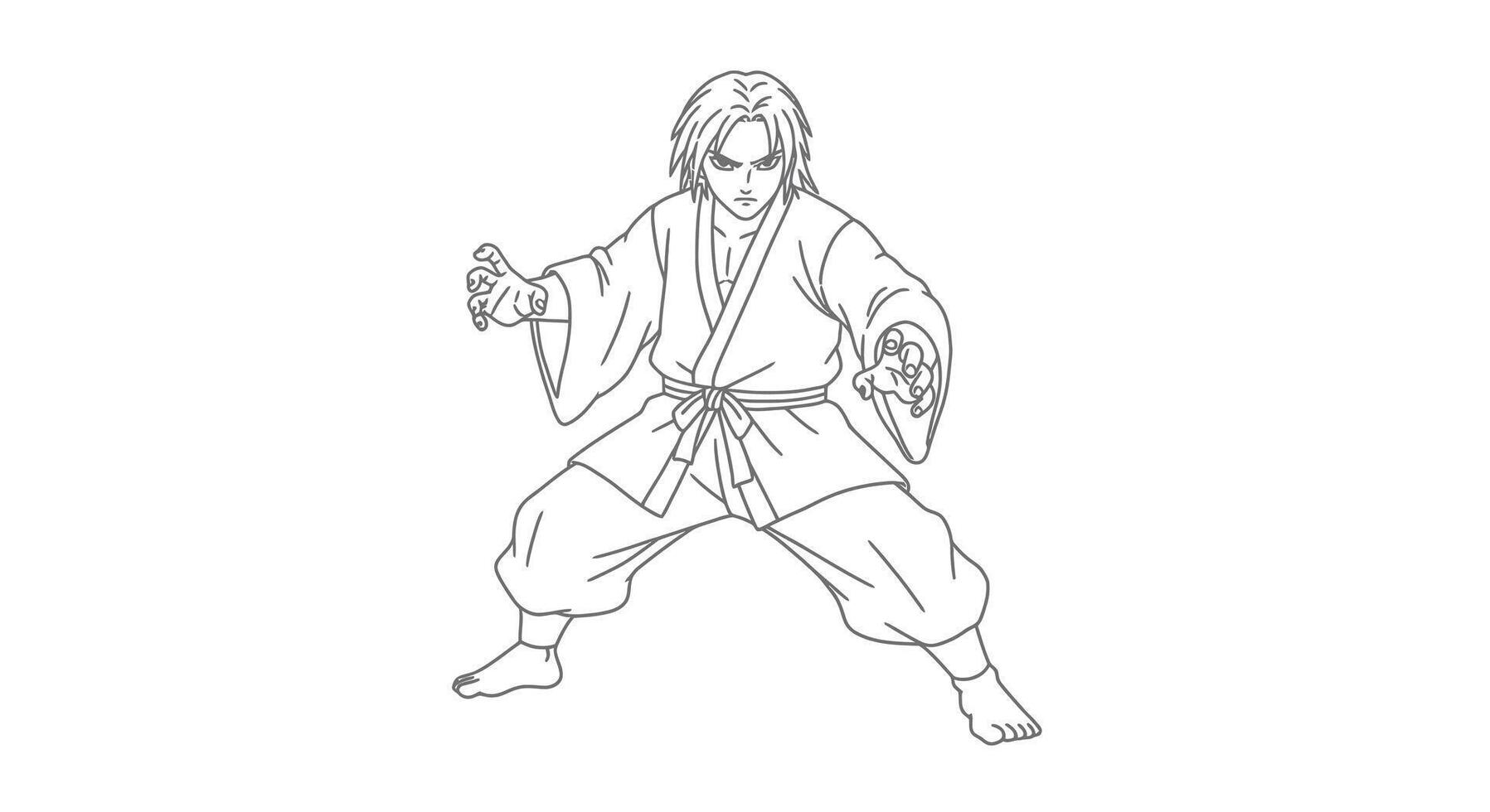 A coloring page of a man in karate gear vector