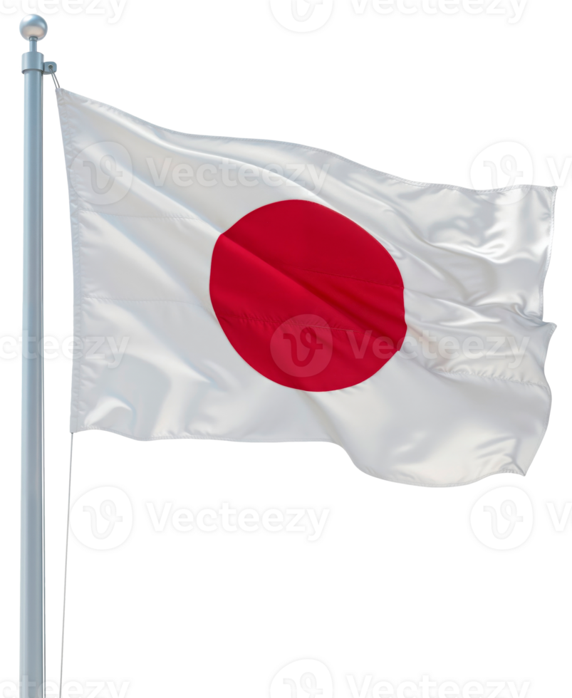 Flag of Japan waving on a flagpole isolated on transparent background png