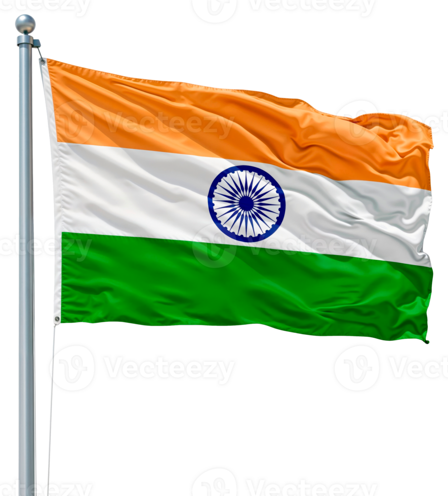 Flag of India waving on a flagpole isolated on transparent background png